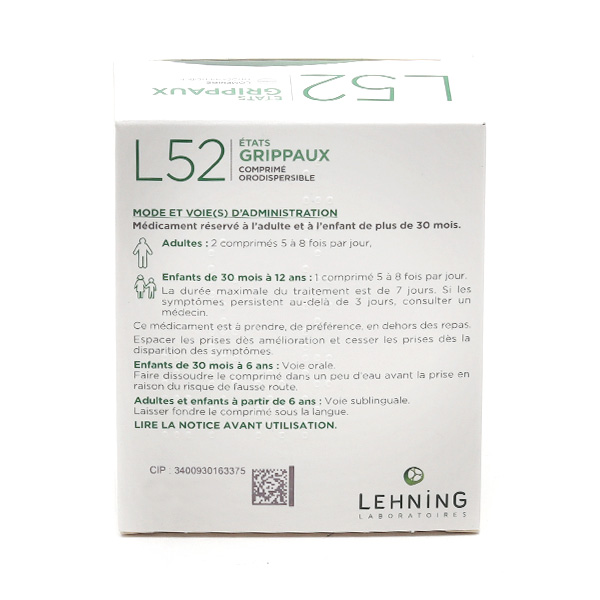 L52 Etat grippal comprimé orodispersible