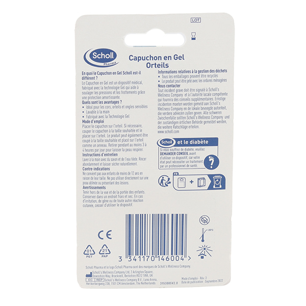 Scholl capuchon en gel Orteil