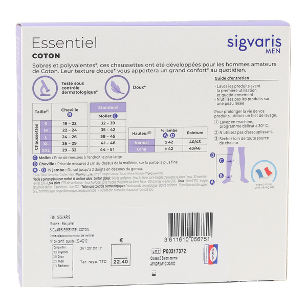 Sigvaris Essentiel Coton Chaussettes de Contention Homme Classe 2