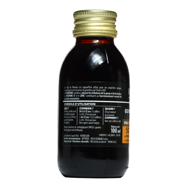 Herbesan sirop Gorge et bronches Miel de Manuka IAA 15+
