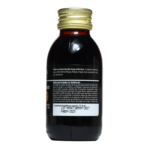 Herbesan sirop Gorge et bronches Miel de Manuka IAA 15+