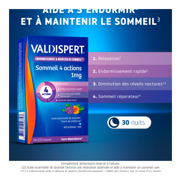 Valdispert Sommeil 4 actions 1 mg capsules