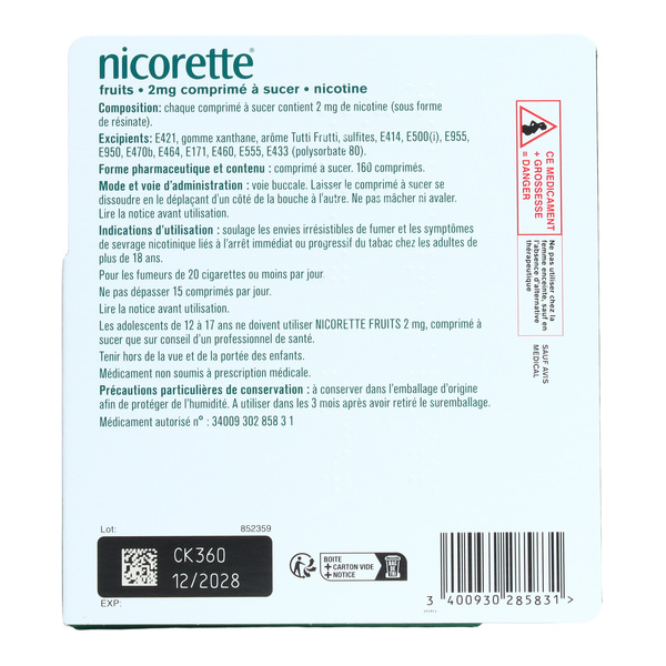 Nicorette 2 mg fruits comprimés à sucer