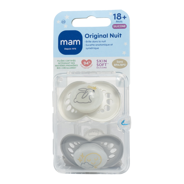 MAM Original sucette silicone anatomique +18 mois Nuit