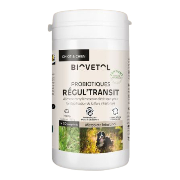 Probiotique chien et chiot Biovetol Régul Transit comprimés