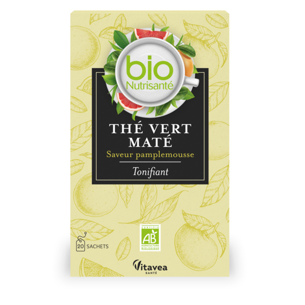 Sachets Thé vert Bio Nutrisanté Maté Tonifiant Pamplemousse