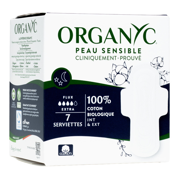 Organyc Coton bio serviettes hygiéniques Nuit flux extra