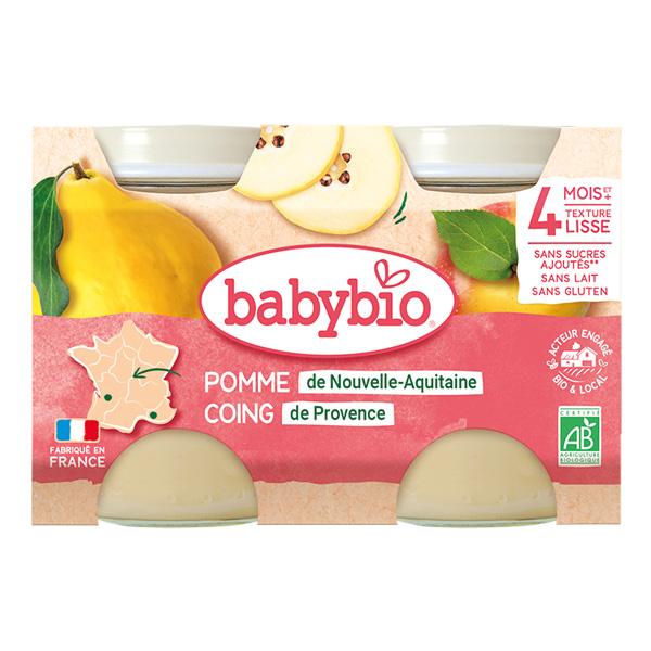 Babybio Petits pots Bébé Pomme d'Aquitaine Coing bio