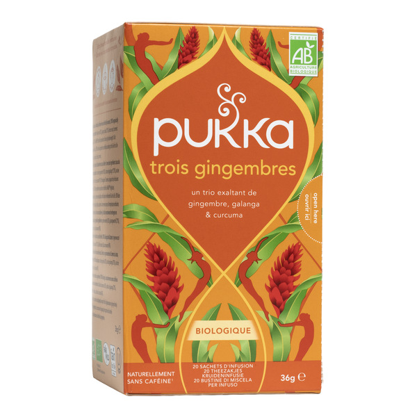 Sachets de tisane bio Trois gingembres Pukka