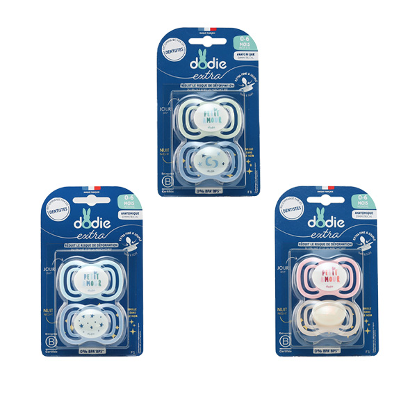 Dodie sucette anatomique extra-fine 0-6 mois silicone Nuit