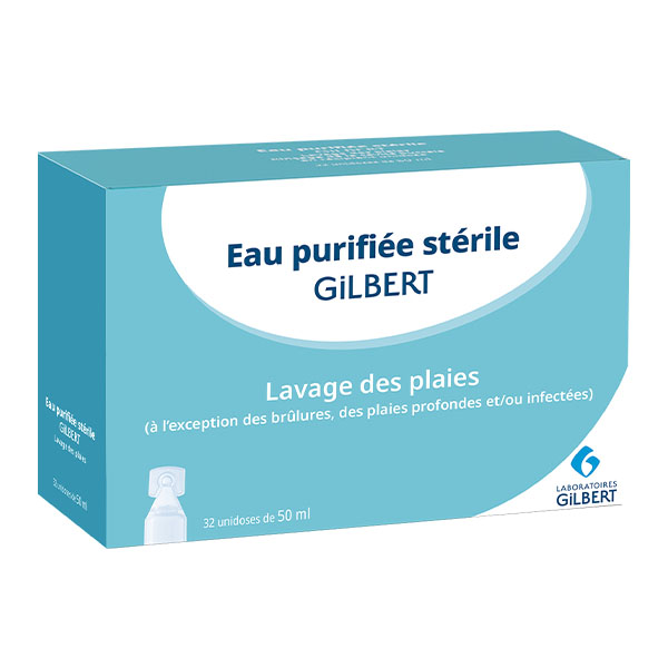 Eau purifiée stérile Gilbert pour lavage des plaies en unidoses