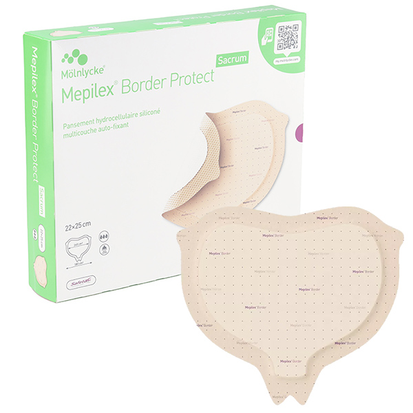 Pansement hydrocellulaire escarre Mepilex Border Protect Sacrum