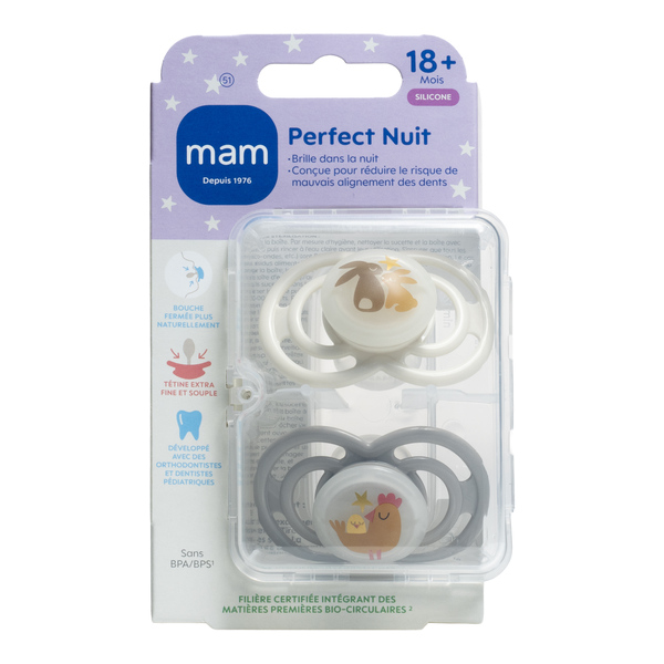 MAM Perfect Nuit Sucette symétrique silicone 18 mois et +