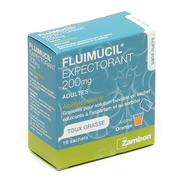 Fluimucil Expectorant 200mg sans sucre adultes toux grasse