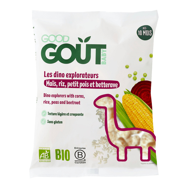 Good Goût Biscuits soufflés Maïs Riz Petits pois Betterave bio Dino