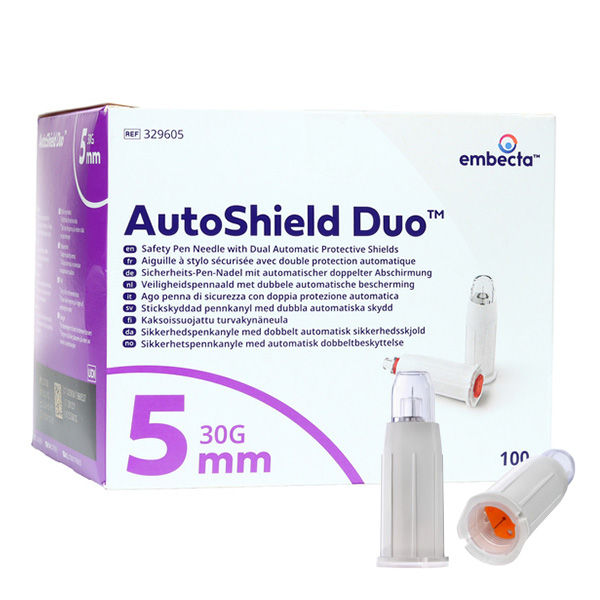BD AutoShield Duo aiguille 5mm pour stylo à insuline par 100