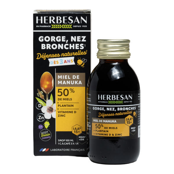 Herbesan Sirop gorge nez bronches Miel de Manuka IAA 15+