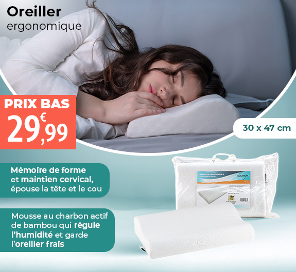 Oreiller Cervical, Ergonomique en Mémoire de forme, Antibactérienne, Massage cou