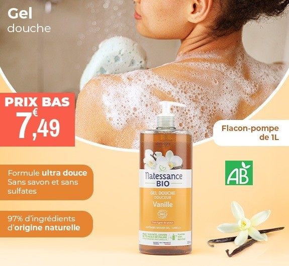 Prix bas Natessance gel douche douceur vanille bio