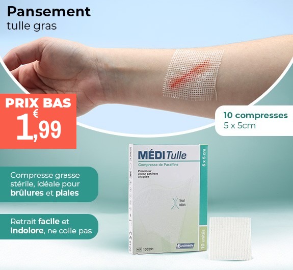 Prix bas Méditulle tulle gras 10 compresses paraffinées