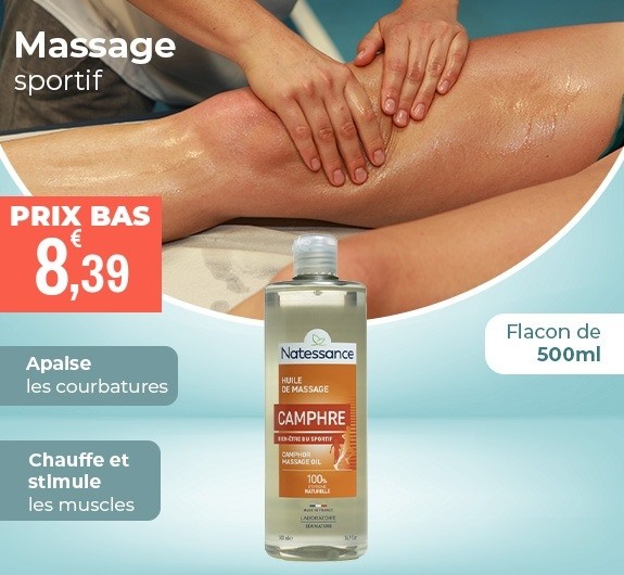 Prix bas huile de massage camphrée Natessance