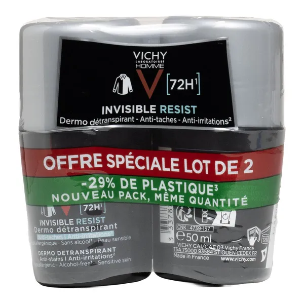 Vichy Homme déodorant Invisible Resist Dermo-détranspirant 72 h bille