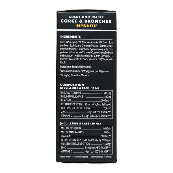 Herbesan sirop Gorge et bronches Miel de Manuka IAA 15+