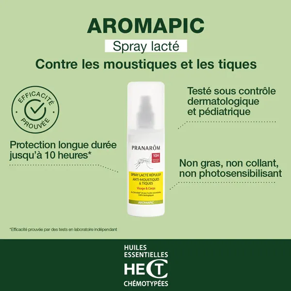 Pranarom Aromapic Spray lacté répulsif anti moustiques et tiques