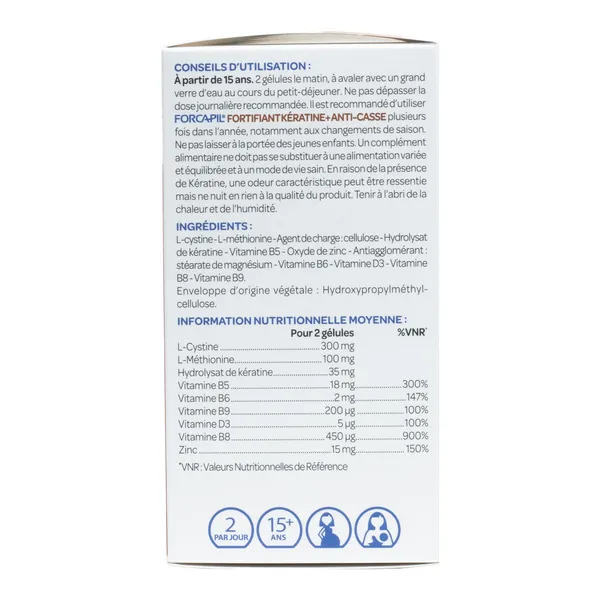 Forcapil Fortifiant kératine + Cheveux et ongles gélules