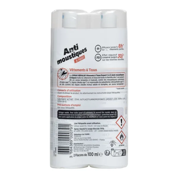 Expert 123 Anti moustiques et tiques spray répulsif vêtements & tissus
