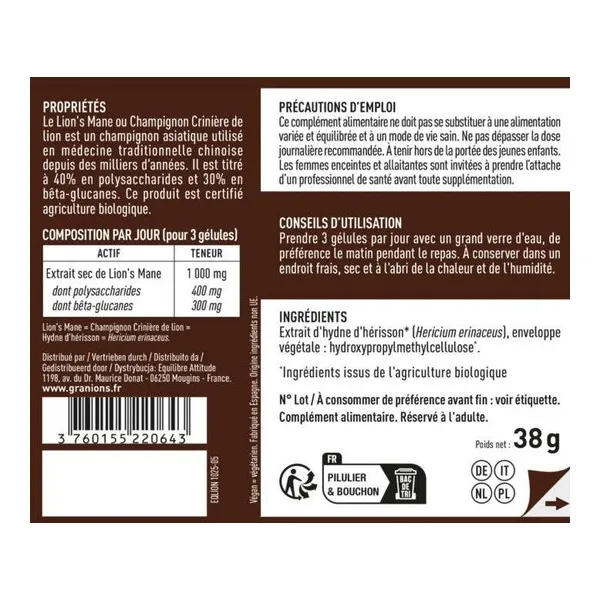 Granions Lion's Mane 1000 mg Bio gélules