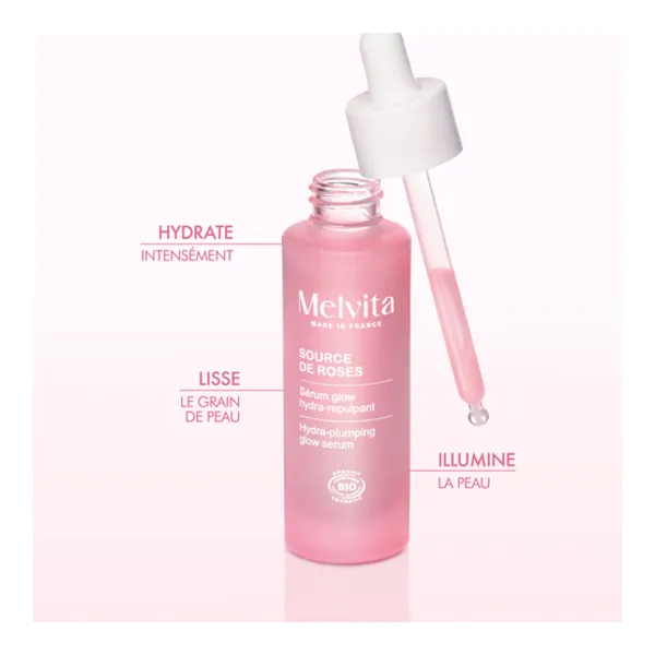 Melvita Source de Roses Sérum glow hydra repulpant bio
