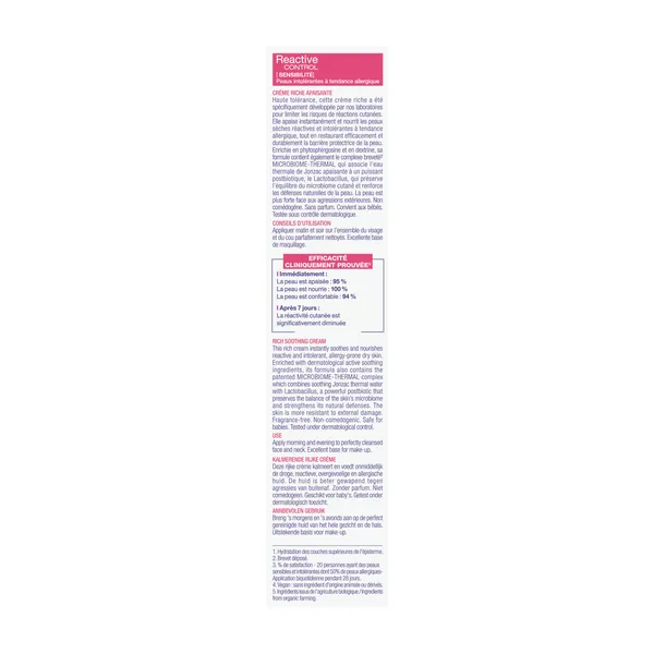 Jonzac Reactive Control Crème riche apaisante bio