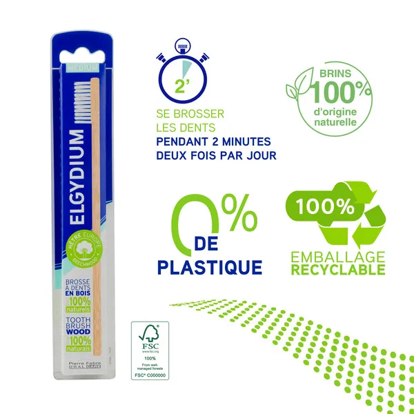 Elgydium Brosse à dents en Bois Médium