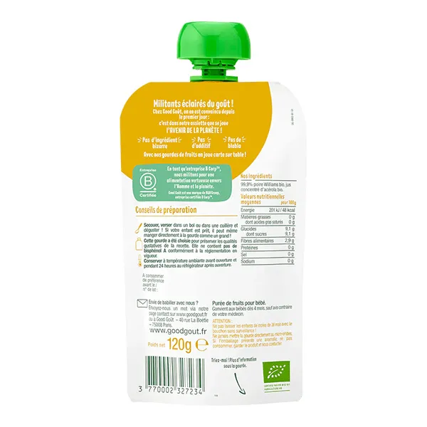 Good Goût Compote poire Williams Bio gourde