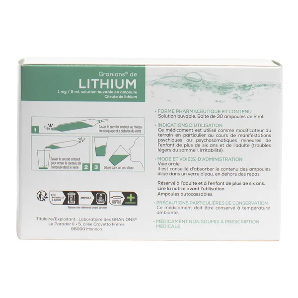 Granions de lithium ampoules