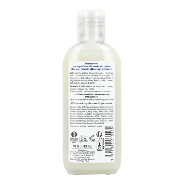 Natessance Shampooing réparateur fortifiant Ricin et kératine végétale