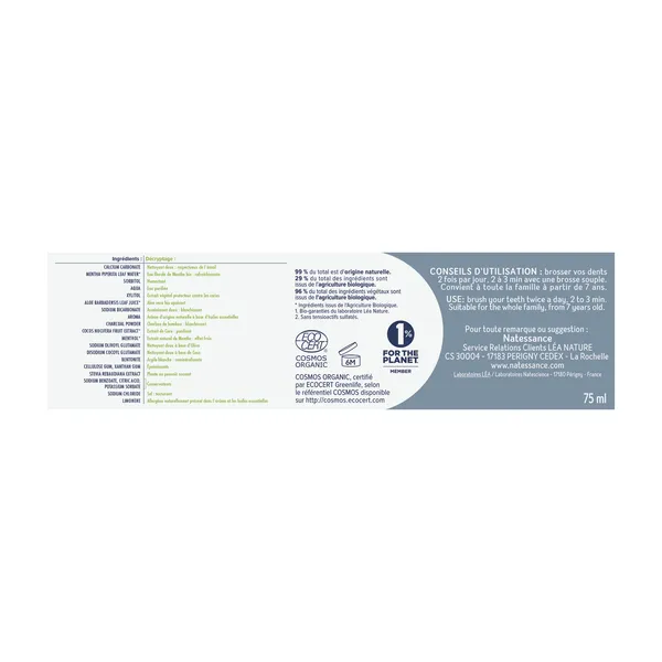 Natessance dentifrice soin blancheur Bio