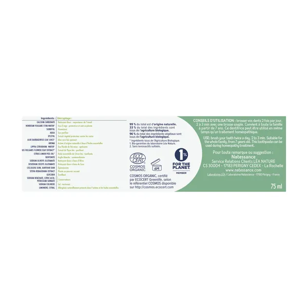 Natessance dentifrice bio soin homéo compatible