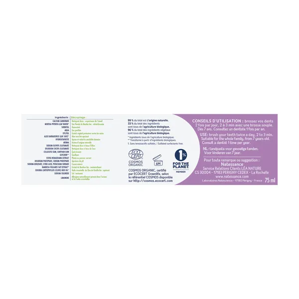 Natessance dentifrice soin dents sensibles bio