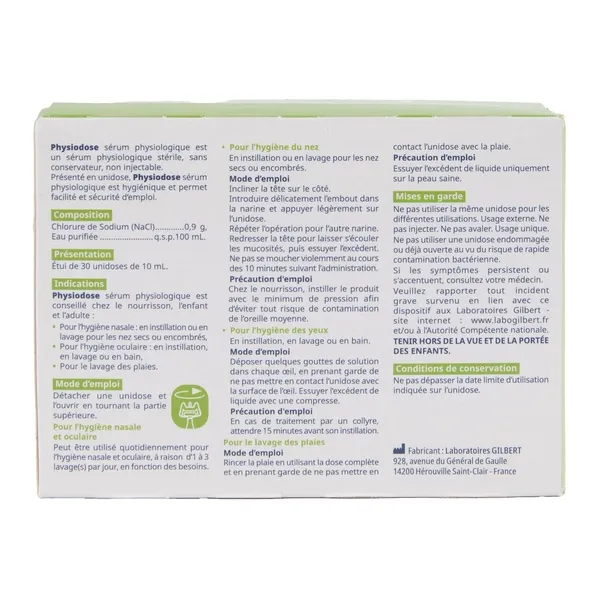 Gilbert Physiodose unidoses en plastique d'origine végétale