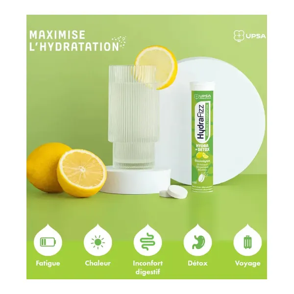 UPSA HydraFizz Hydra + Detox comprimés effervescents