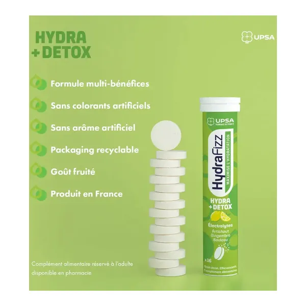 UPSA HydraFizz Hydra + Detox comprimés effervescents