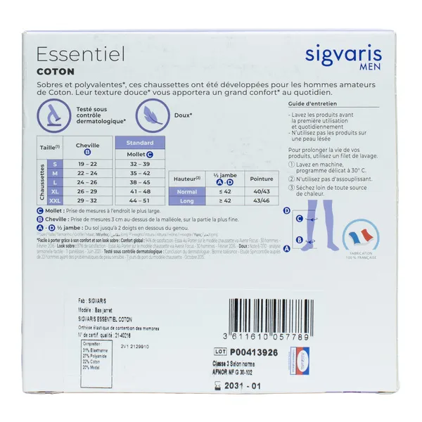 Sigvaris Essentiel Coton Chaussettes de Contention Homme Classe 3