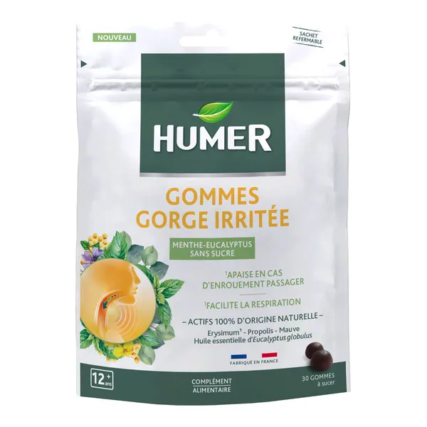 Humer Gommes Gorge irritée Menthe Eucalyptus