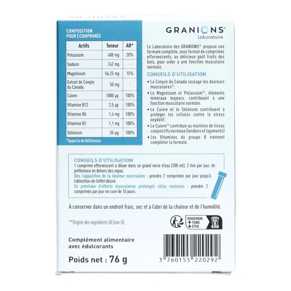Granions Décontractant musculaire Anti douleur comprimés effervescents