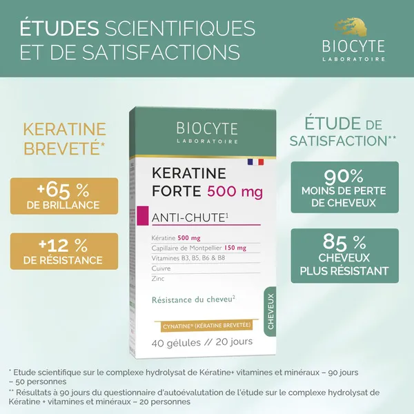 Biocyte Kératine Forte 500 mg anti-chute gélules