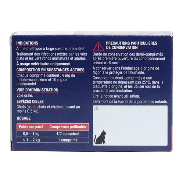 Milbémycine Praziquantel vermifuge chat