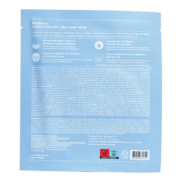 Biodance masque hydrogel hydro cera nol real deep mask