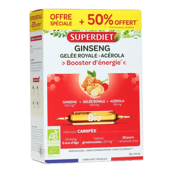 Super Diet Ginseng Gelée royale Acérola bio ampoules